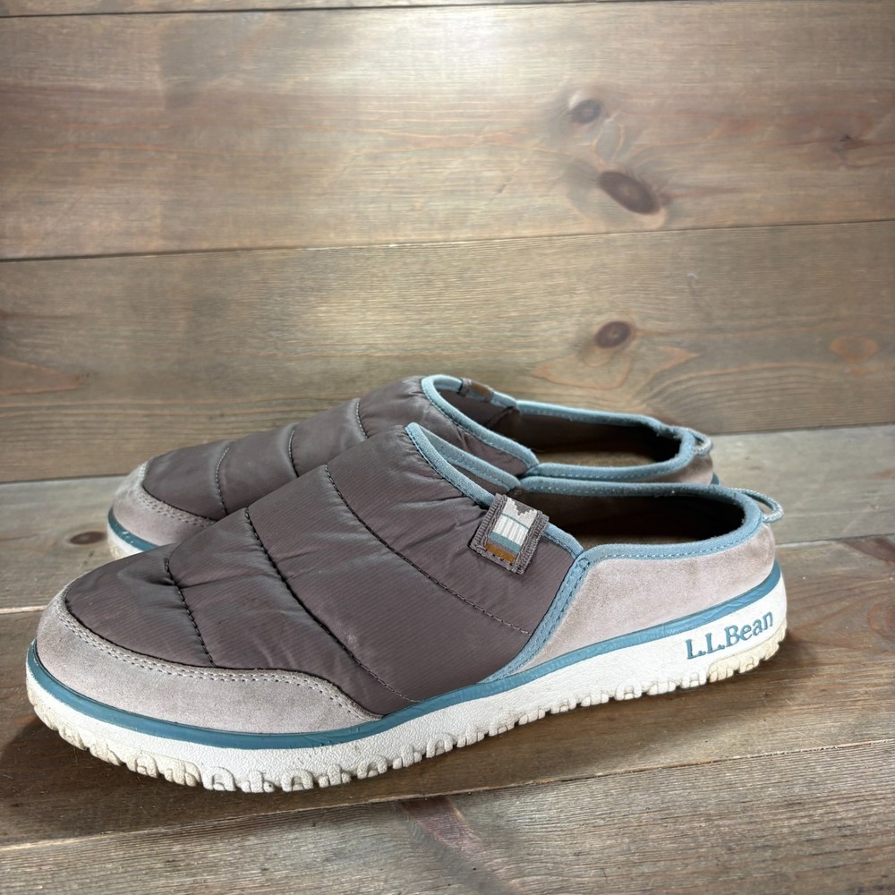 LL Bean Womens size 9 shoes Gray Quilted Puffer Suede Mule slippers